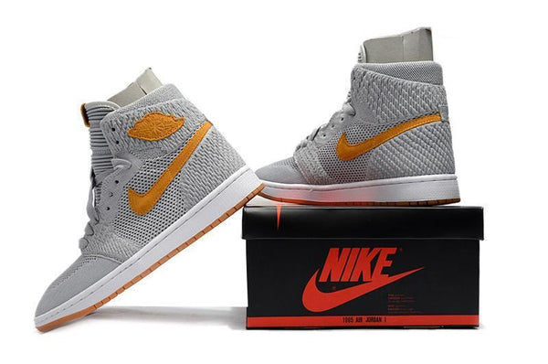 Nike Air Jordan 1 High Retro Flyknit Grey Orange Shoes Basketball Men Size US 7 - 13