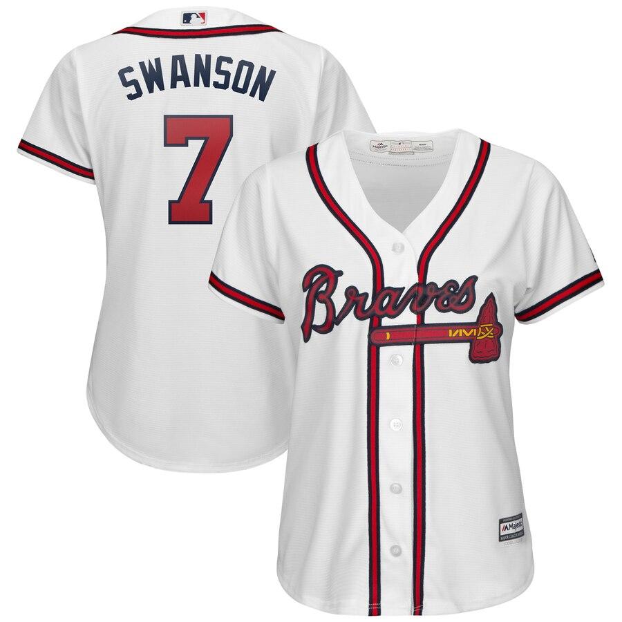 Dansby Swanson Atlanta Braves Majestic Women's 2019 Home Cool Base Player Jersey - White 2019