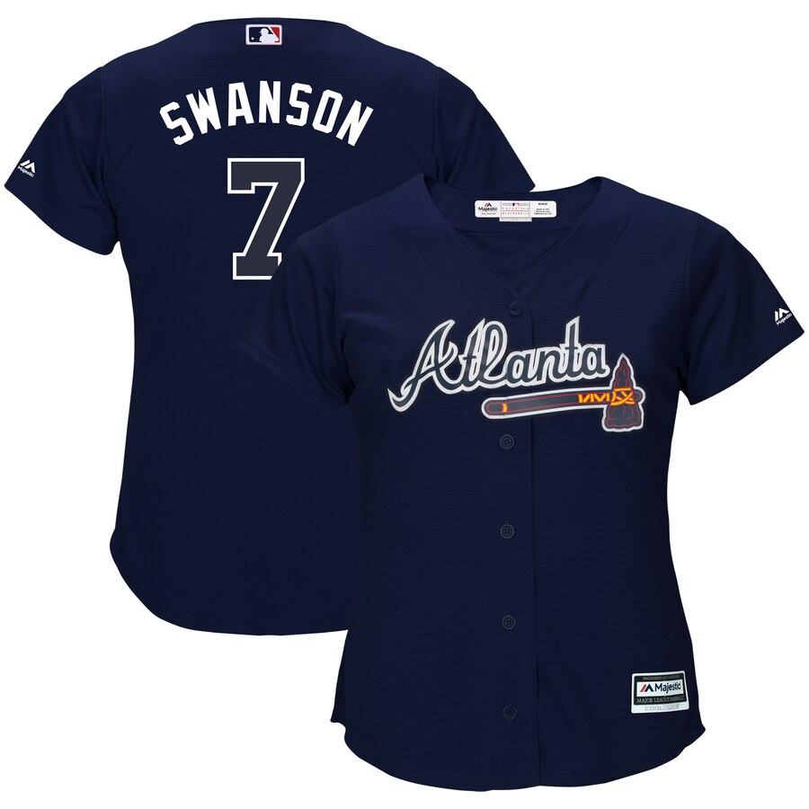 Dansby Swanson Atlanta Braves Majestic Women's Cool Base Player Jersey - Navy 2019