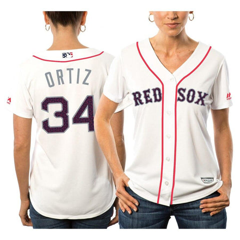 David Ortiz Boston Red Sox Majestic Women's Fashion Stars &amp; Stripes Cool Base Player Jersey - White 2019