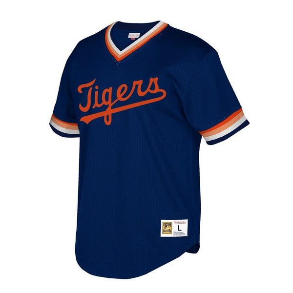 Detroit Tigers Mitchell &amp; Ness Cooperstown Collection Mesh Wordmark V-Neck Jersey – Navy 2019