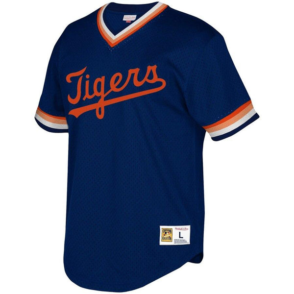 Detroit Tigers Mitchell &amp; Ness Youth Cooperstown Collection Mesh Wordmark V-Neck Jersey – Navy 2019