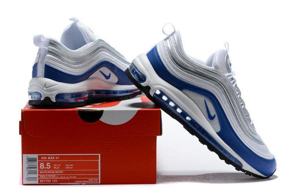 Nike Air Max 97 White Royal Silver Blue Shoes Sale Men Size US 7, 8, 8.5, 9, 10, 11