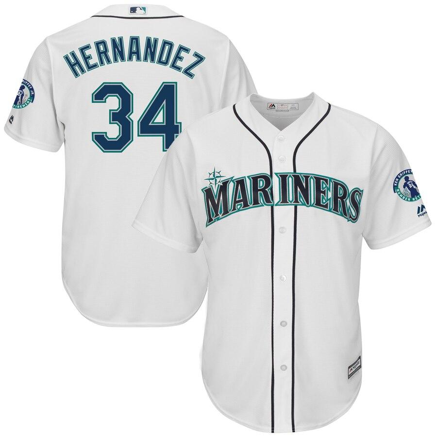 Felix Hernandez Seattle Mariners Majestic Griffey Retirement Day Patch Cool Base Player Jersey - White 2019