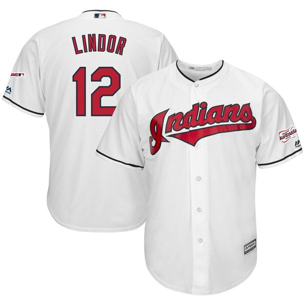 Francisco Lindor Cleveland Indians Majestic Home 2019 All-Star Game Patch Cool Base Player Jersey – White 2019