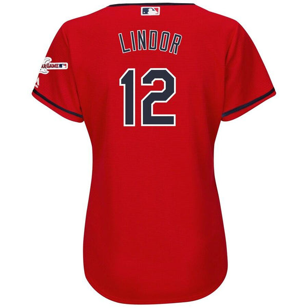 Francisco Lindor Cleveland Indians Majestic Women's Alternate 2019 All-Star Game Patch Cool Base Player Jersey – Scarlet 2019
