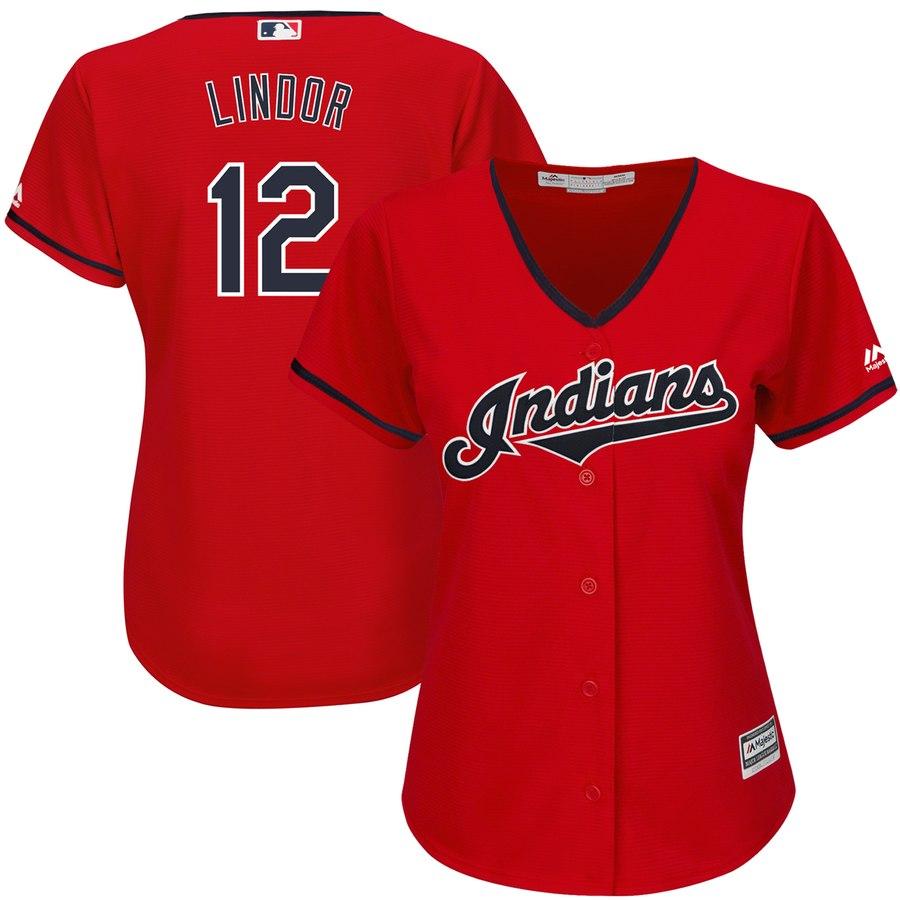 Francisco Lindor Cleveland Indians Majestic Women's Alternate 2019 Cool Base Player Jersey – Scarlet 2019