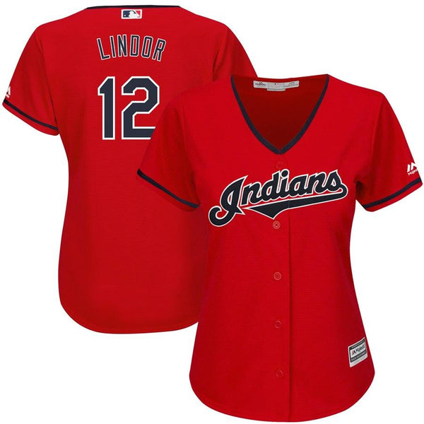 Francisco Lindor Cleveland Indians Majestic Women's Alternate 2019 Cool Base Player Jersey – Scarlet 2019