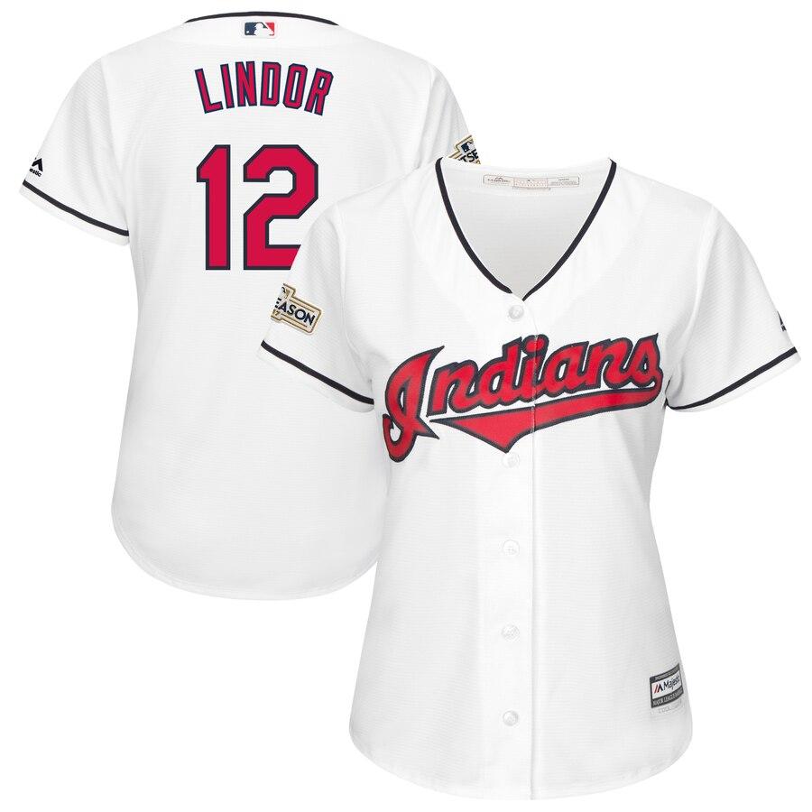 Francisco Lindor Cleveland Indians Majestic Women's Postseason Cool Base Player Jersey – White 2019