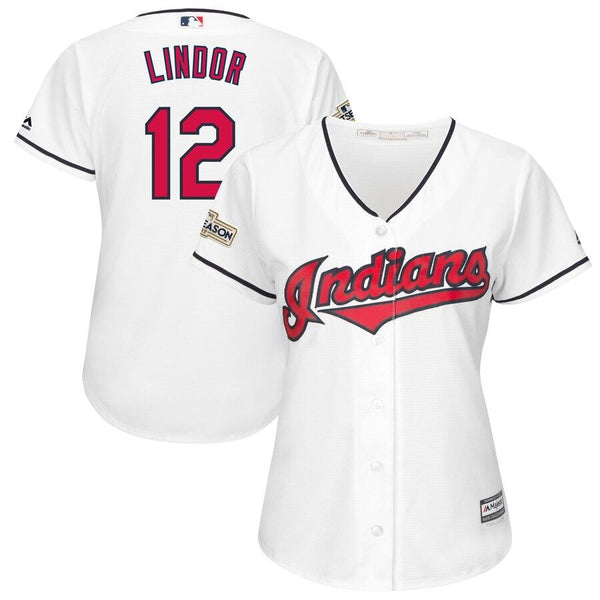 Francisco Lindor Cleveland Indians Majestic Women's Postseason Cool Base Player Jersey – White 2019