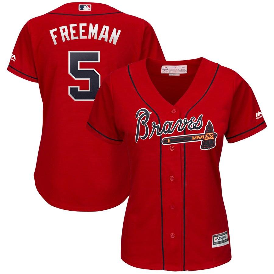 Freddie Freeman Atlanta Braves Majestic Women's 2019 Alternate Cool Base Player Jersey - Scarlet 2019