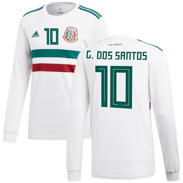 Giovani dos Santos Mexico National Team Away Replica Long Sleeve Player Jersey – White/Green 2019