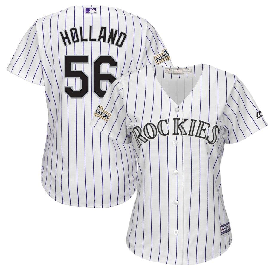 Greg Holland Colorado Rockies Majestic Women's Postseason Cool Base Player Jersey – White 2019