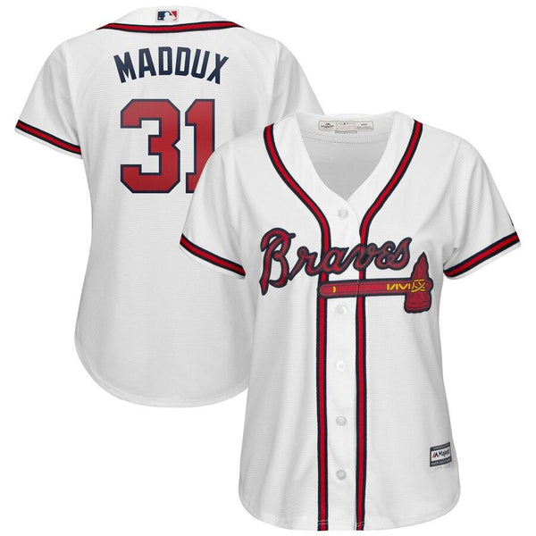 Greg Maddux Atlanta Braves Majestic Women's 2019 Home Cool Base Player Jersey – White 2019