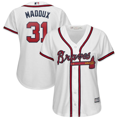 Greg Maddux Atlanta Braves Majestic Women's 2019 Home Cool Base Player Jersey – White 2019