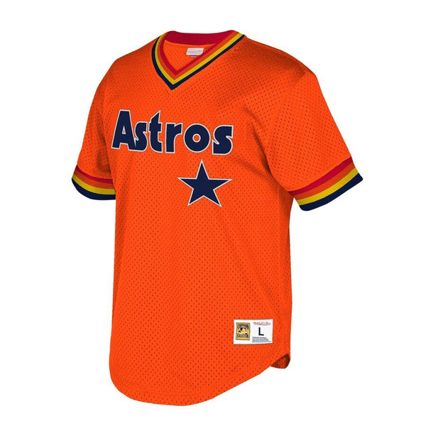 Houston Astros Mitchell &amp; Ness Cooperstown Collection Mesh Wordmark V-Neck Jersey – Orange 2019
