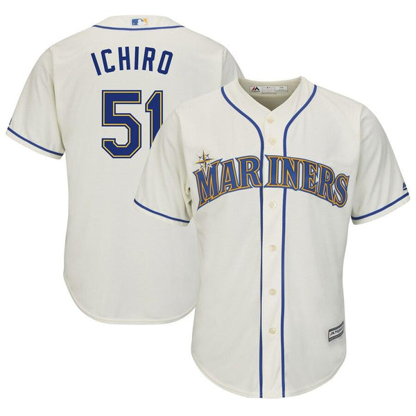 Ichiro Suzuki Seattle Mariners Majestic Official Cool Base Player Jersey – Cream 2019