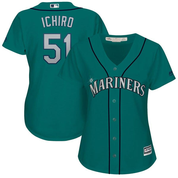 Ichiro Suzuki Seattle Mariners Majestic Women's Cool Base Player Jersey - Aqua 2019