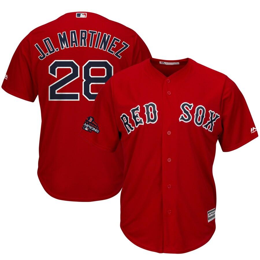 J.D. Martinez Boston Red Sox Majestic World Series Champions Team Logo Player Jersey – Scarlet 2019