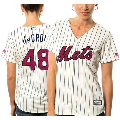 Jacob deGrom New York Mets Majestic Women's Fashion Stars &amp; Stripes Cool Base Player Jersey - White 2019