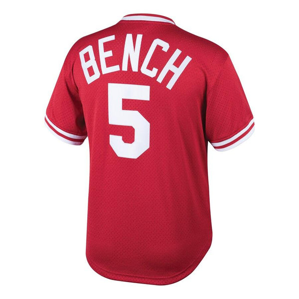 Johnny Bench Cincinnati Reds Mitchell &amp; Ness Youth Cooperstown Collection Mesh Batting Practice Jersey – Red 2019