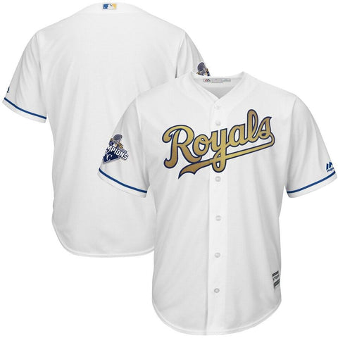 Kansas City Royals Majestic 2015 World Series Champions Gold Program Cool Base Jersey - White 2019