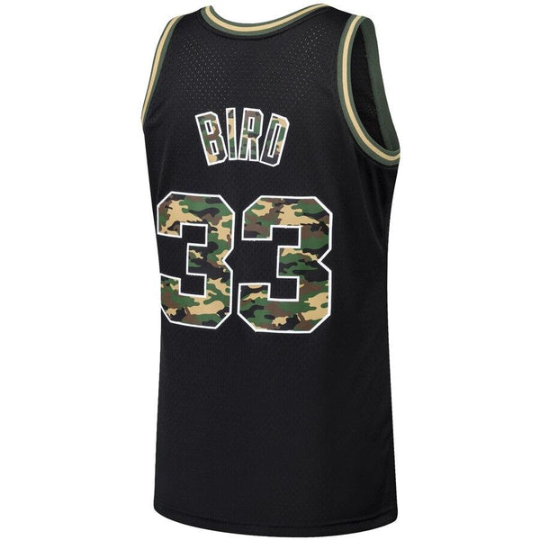 Larry Bird Boston Celtics Mitchell & Ness Straight Fire Camo Swingman Jersey – Black 2019