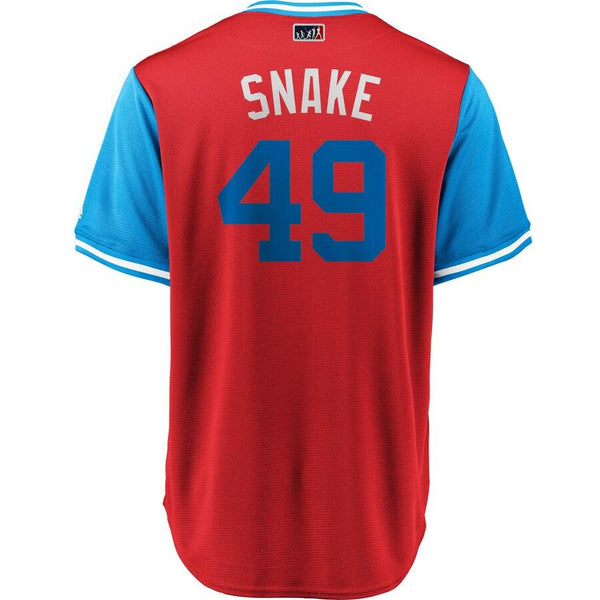 Jake Arrieta "Snake" Philadelphia Phillies Majestic Players' Weekend Cool Base Jersey – Scarlet/Light Blue 2019