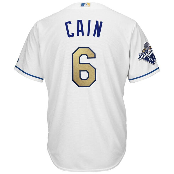 Lorenzo Cain Kansas City Royals Majestic World Series Champions Gold Program Cool Base Player Jersey - White 2019