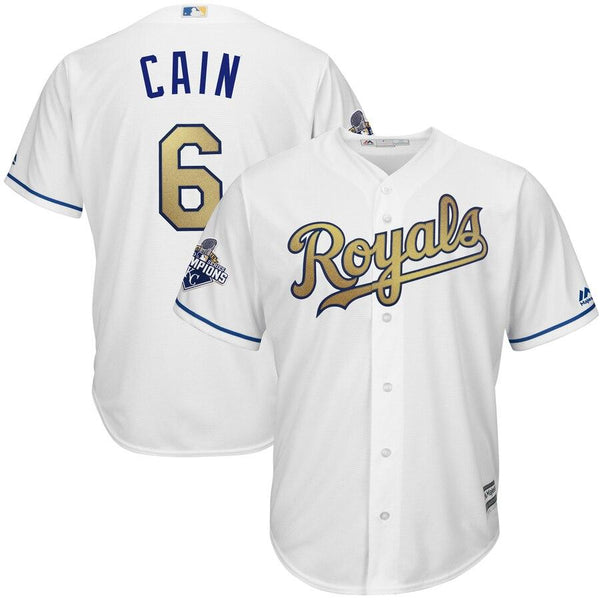 Lorenzo Cain Kansas City Royals Majestic World Series Champions Gold Program Cool Base Player Jersey - White 2019