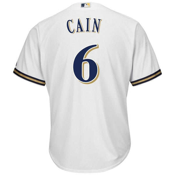 Lorenzo Cain Milwaukee Brewers Majestic Official Cool Base Player Jersey – White 2019