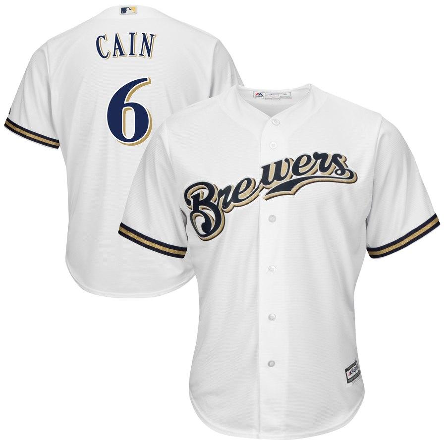 Lorenzo Cain Milwaukee Brewers Majestic Official Cool Base Player Jersey – White 2019
