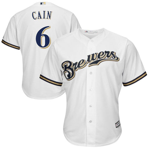 Lorenzo Cain Milwaukee Brewers Majestic Official Cool Base Player Jersey – White 2019