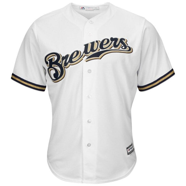 Lorenzo Cain Milwaukee Brewers Majestic Official Cool Base Player Jersey – White 2019