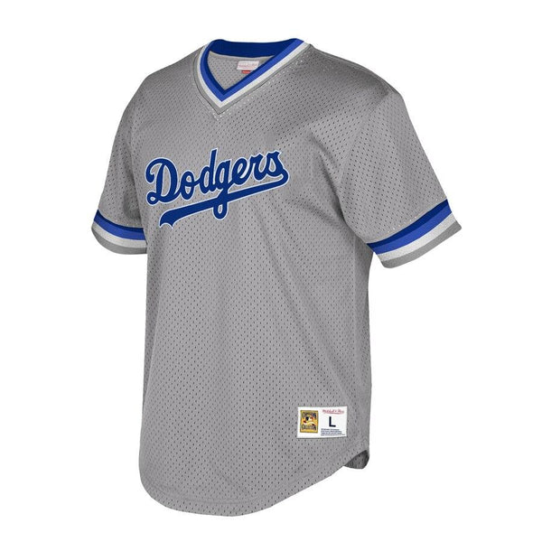 Los Angeles Dodgers Mitchell &amp; Ness Cooperstown Collection Mesh Wordmark V-Neck Jersey – Gray 2019