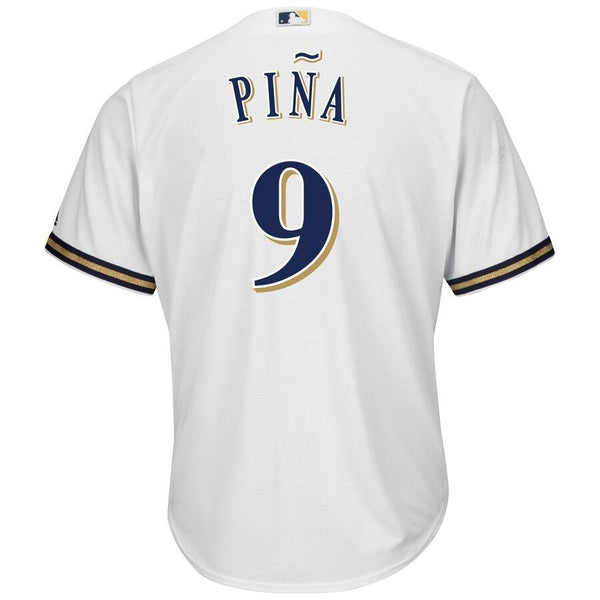 Manny Pina Milwaukee Brewers Majestic Home Cool Base Player Jersey – White 2019