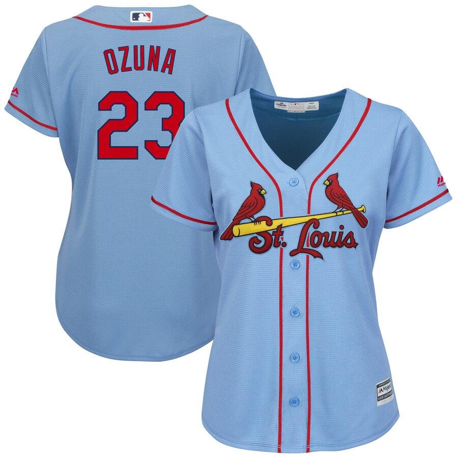 Marcell Ozuna St. Louis Cardinals Majestic Women's Alternate Cool Base Player Jersey – Horizon Blue 2019