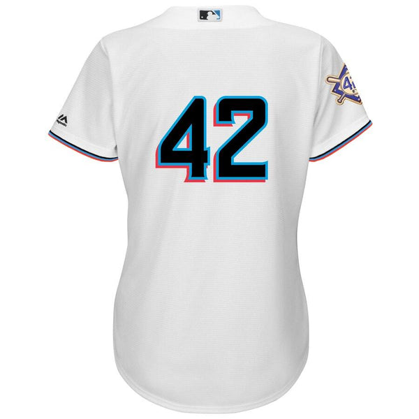 Miami Marlins Majestic Women's 2019 Jackie Robinson Day Official Cool Base Jersey – White 2019