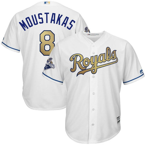 Mike Moustakas Kansas City Royals Majestic 2015 World Series Champions Gold Program Cool Base Player Jersey - White 2019