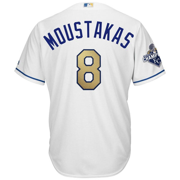 Mike Moustakas Kansas City Royals Majestic 2015 World Series Champions Gold Program Cool Base Player Jersey - White 2019