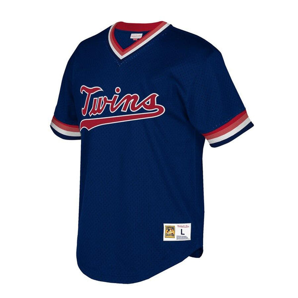 Minnesota Twins Mitchell &amp; Ness Cooperstown Collection Mesh Wordmark V-Neck Jersey – Navy 2019