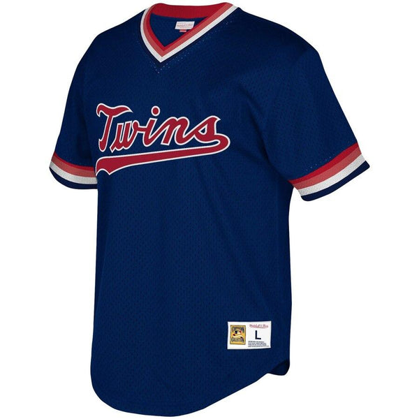 Minnesota Twins Mitchell &amp; Ness Youth Cooperstown Collection Mesh Wordmark V-Neck Jersey – Navy 2019