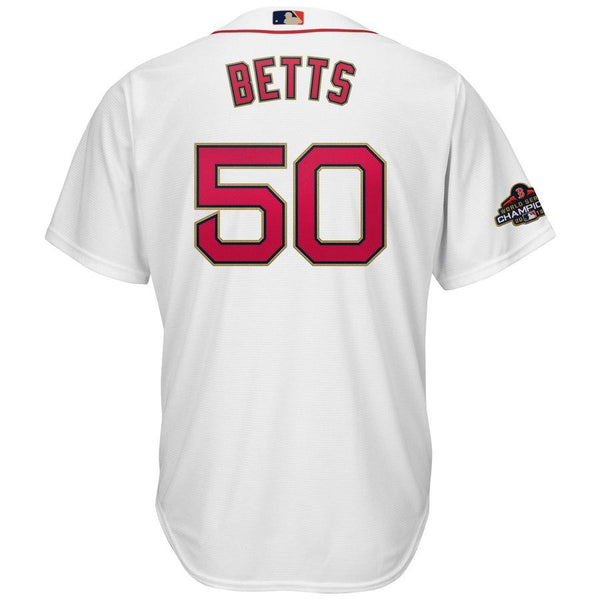 Mookie Betts Boston Red Sox Majestic 2019 Gold Program Cool Base Player Jersey – White 2019