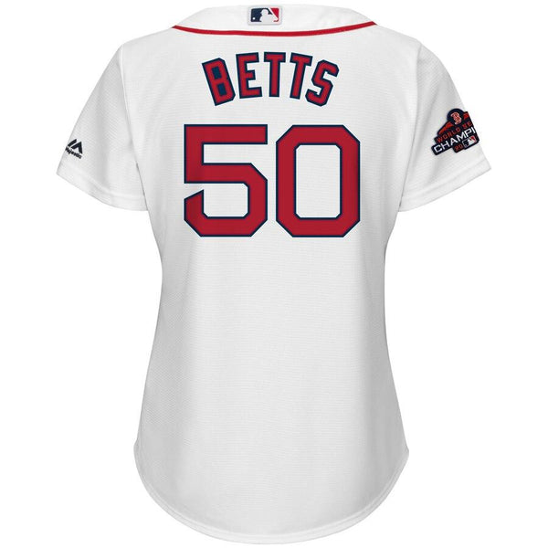Mookie Betts Boston Red Sox Majestic Women's World Series Champions Team Logo Player Jersey – White 2019