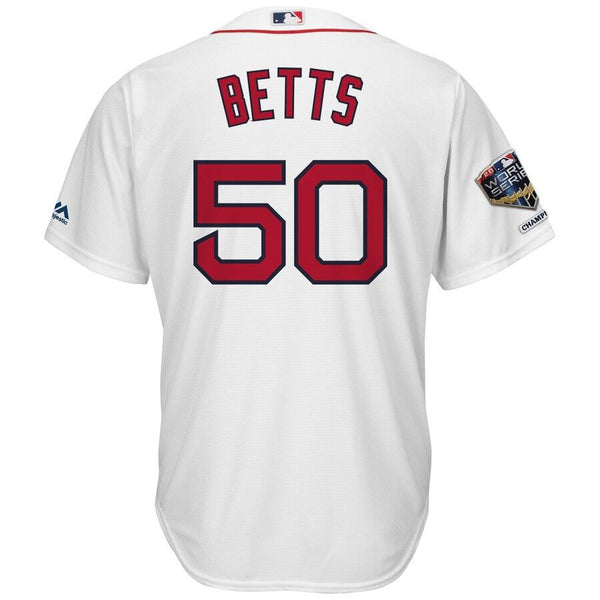 Mookie Betts Boston Red Sox Majestic World Series Champions Home Cool Base Player Jersey – White 2019