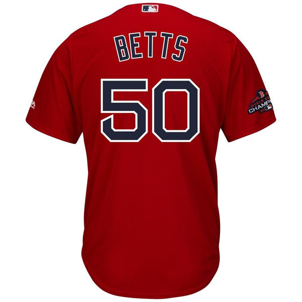 Mookie Betts Boston Red Sox Majestic World Series Champions Team Logo Player Jersey – Scarlet 2019