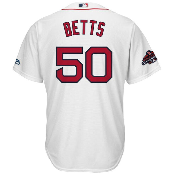 Mookie Betts Boston Red Sox Majestic World Series Champions Team Logo Player Jersey – White 2019