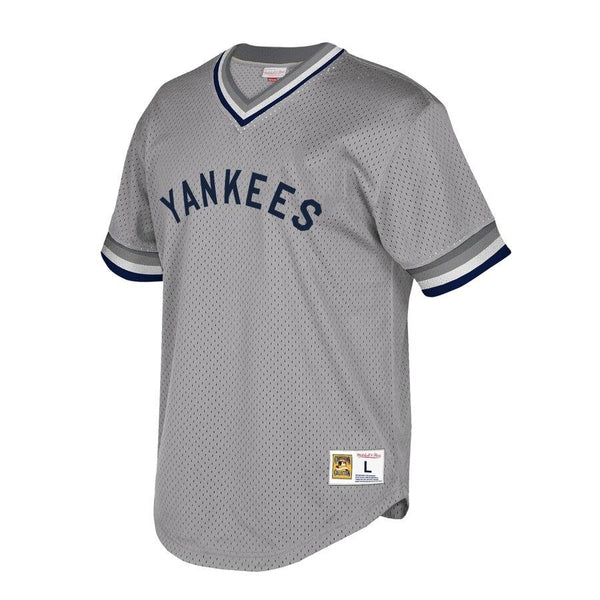 New York Yankees Mitchell &amp; Ness Cooperstown Collection Mesh Wordmark V-Neck Jersey – Gray 2019