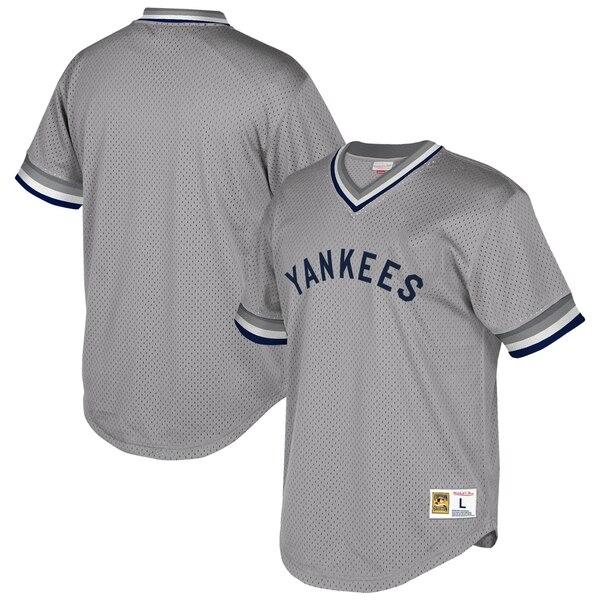 New York Yankees Mitchell &amp; Ness Cooperstown Collection Mesh Wordmark V-Neck Jersey – Gray 2019