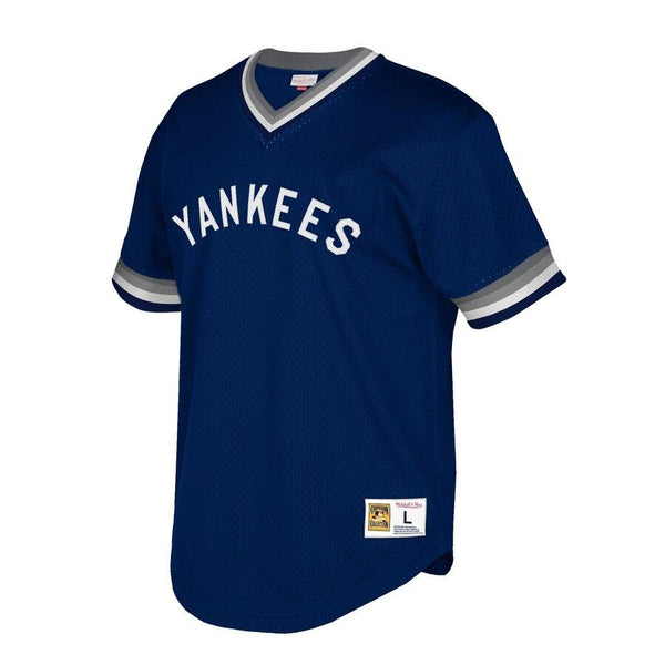 New York Yankees Mitchell &amp; Ness Cooperstown Collection Mesh Wordmark V-Neck Jersey – Navy 2019